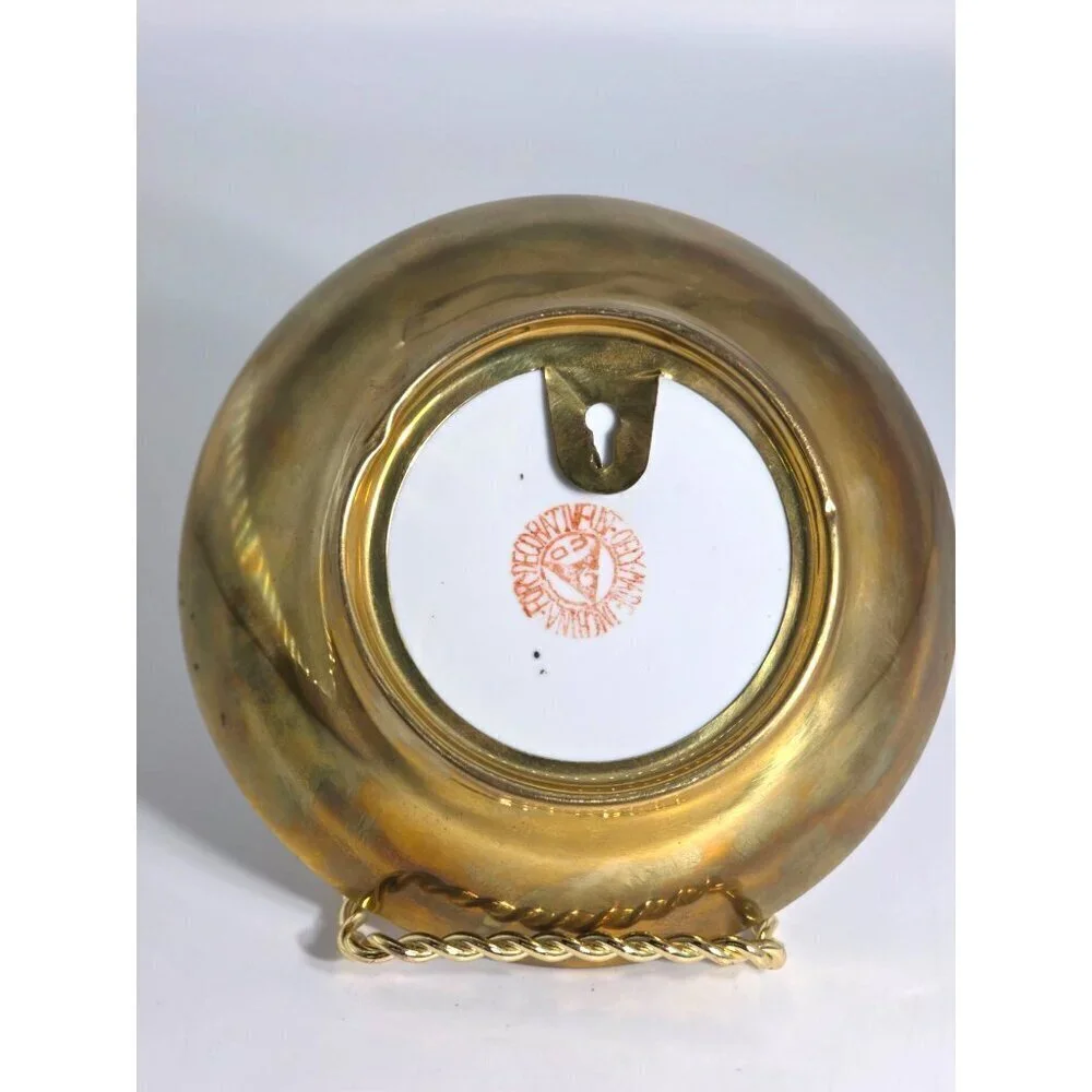 Antique Chinese Rose Medallion Porcelain Plate Gold Base Floral Butterfly Design